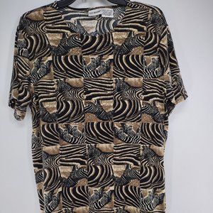 Liz Baker Stretchy Zebra Print Multicolored Top Size Medium